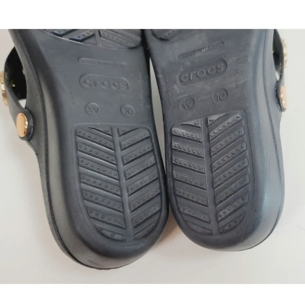 Crocs Sanrah Diamante Wedge Flip Sandal in Black, sz 10 - Picture 14 of 16